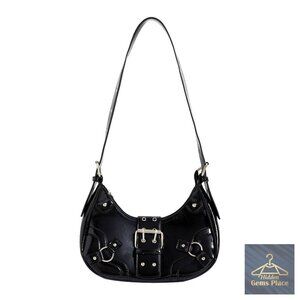 Studded PU Leather Clutch with Adjustable Strap, Gothic Boho Handbag